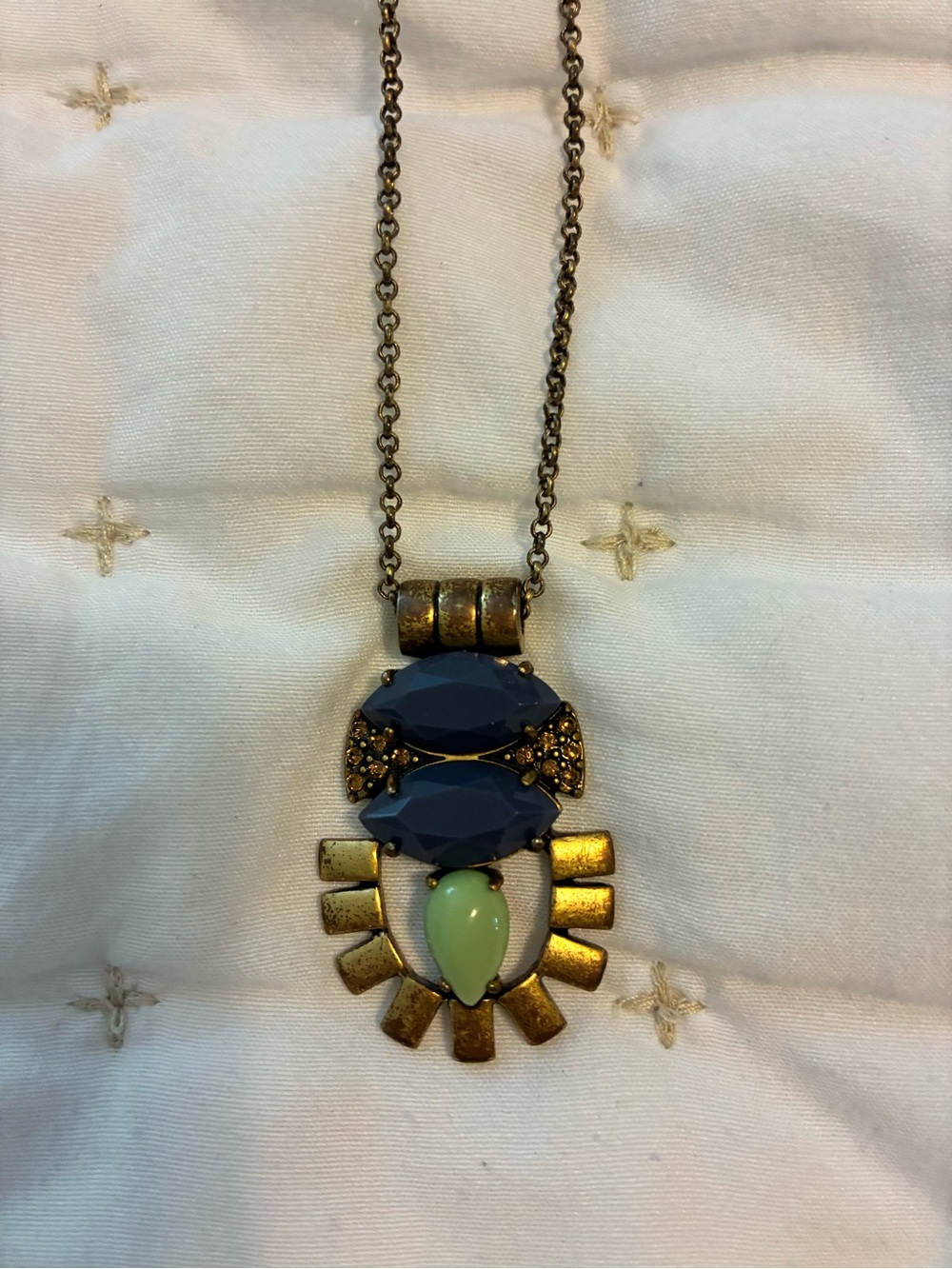 Jcrew Vintage-Inspired Gold Pendant Necklace with Navy and Mint Stones